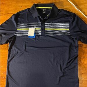 Attack Life Greg Norman Men's Polo Shirt in Navy with Yellow Accents